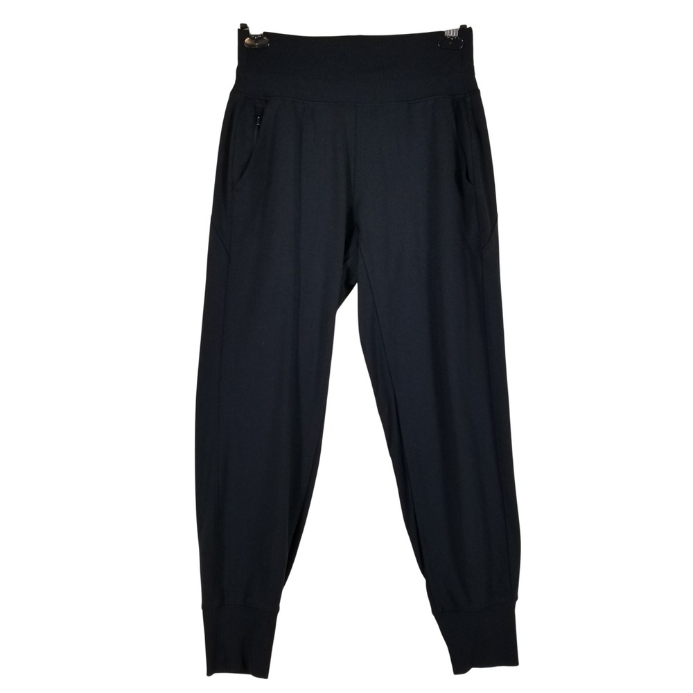 Athleta Joggers Women S Black High Waiste Ribbed Waist Zipper Pockets Activewear